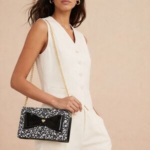 Betsey Johnson Black and White Floral Clutch with Bow